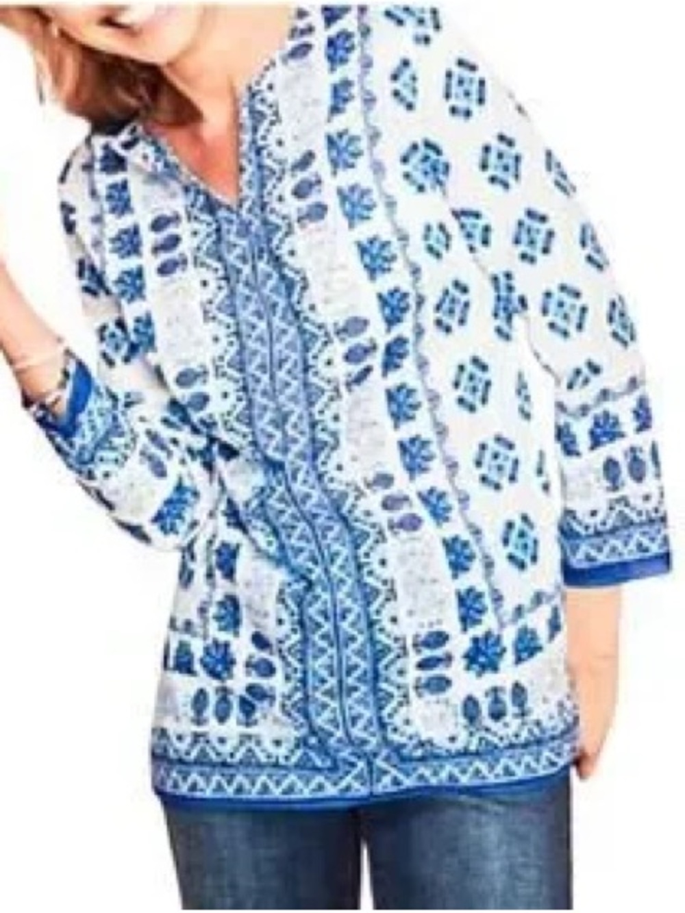 Talbots Seaside tile tunic three-quarter sleeve lightweight top XL
